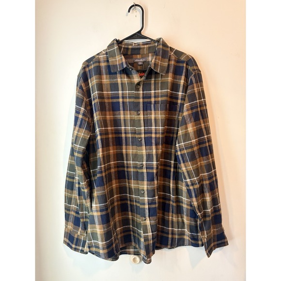 Eddie Bauer Plaid Flannel Button Down Mens XL Long Sleeve Brown Outdoors - Picture 1 of 4